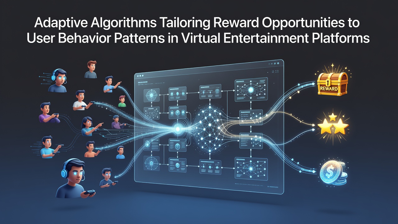 Illustration of adaptive algorithms analyzing user behavior patterns in virtual entertainment platforms