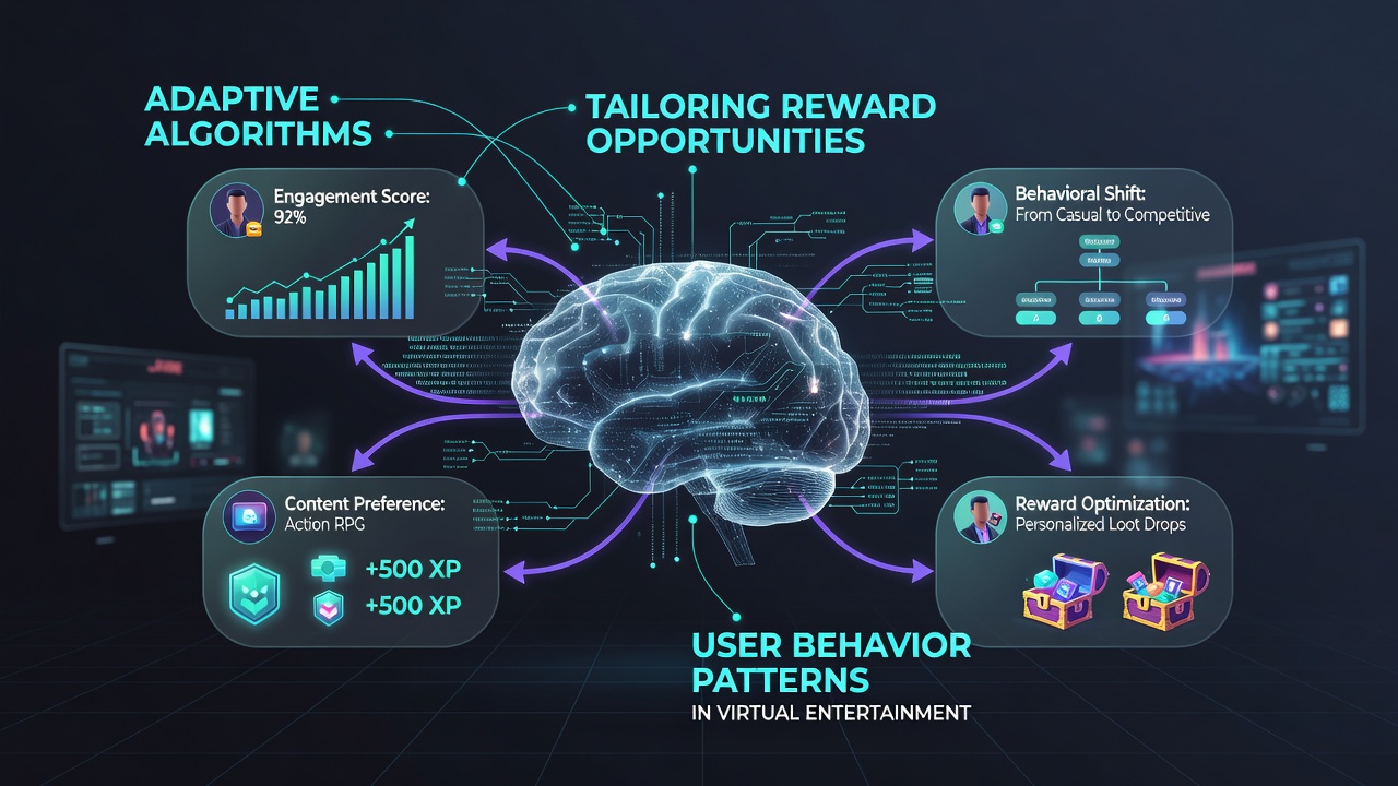 Diagram showing data flow from user behavior to tailored rewards in virtual platforms
