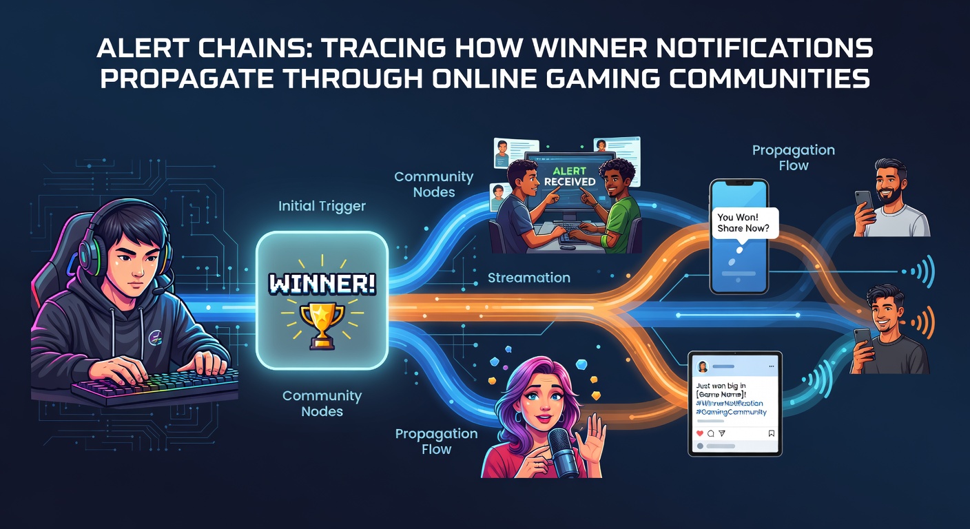 Diagram showing winner notification pathways across social platforms and gaming forums