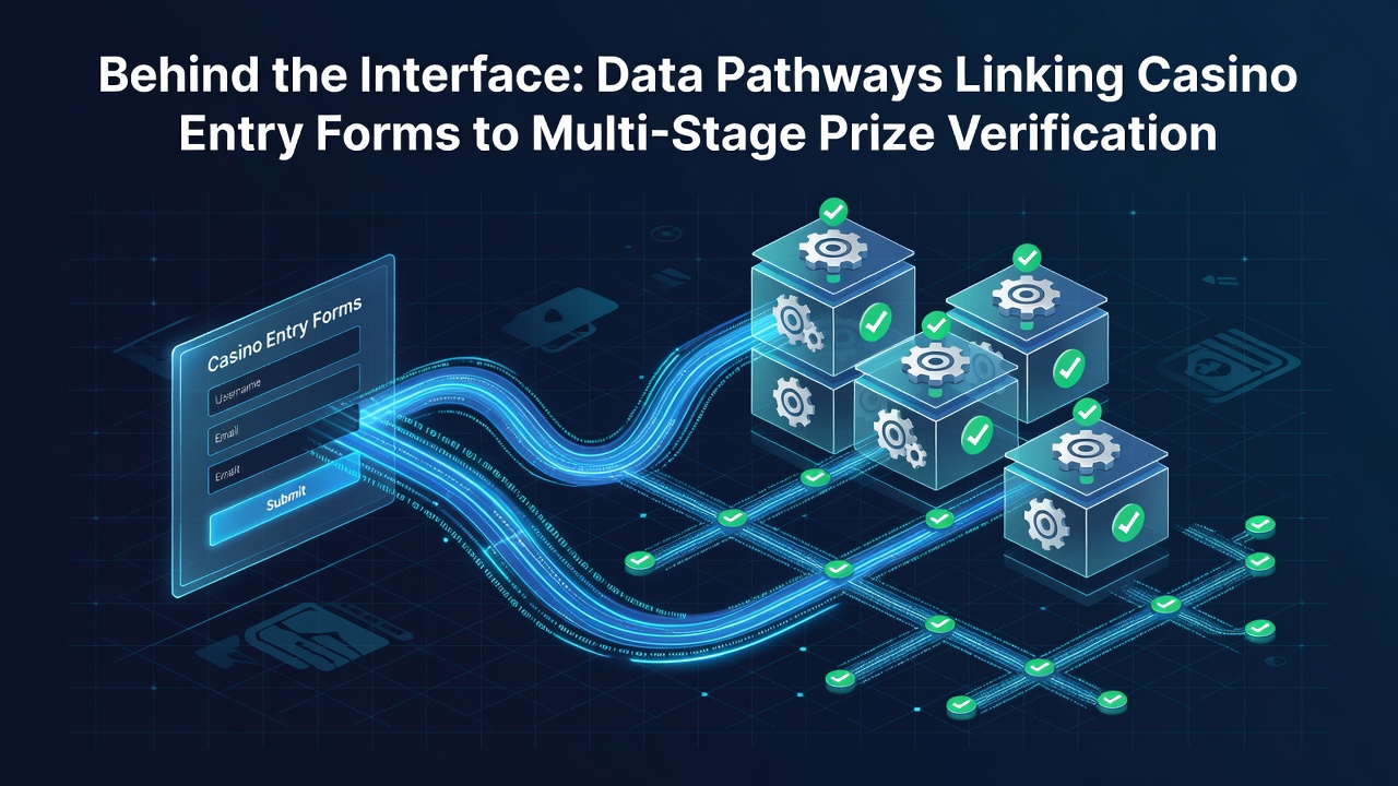 Flowchart illustrating encrypted data transfer between casino servers and verification databases