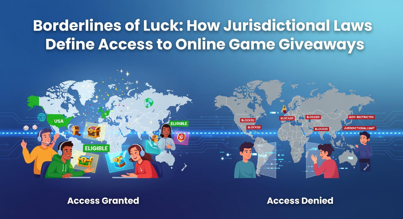 Map overlay showing jurisdictional borders affecting online game giveaway access across regions