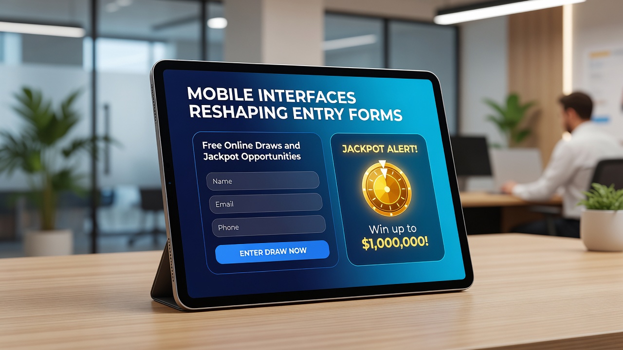 Close-up of a smartphone screen showing a multi-step jackpot entry interface with progress bar and biometric login option