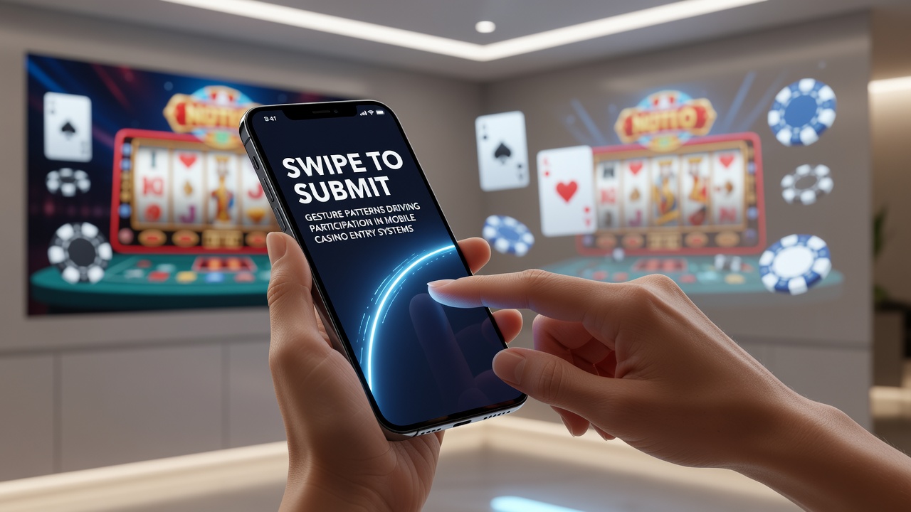 User performing swipe gesture on smartphone screen during casino promotion entry