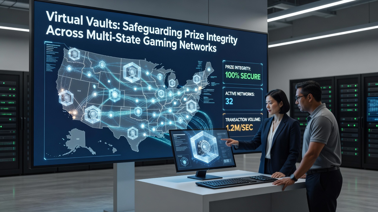Network diagram illustrating real-time monitoring connections between virtual vaults and state regulatory dashboards